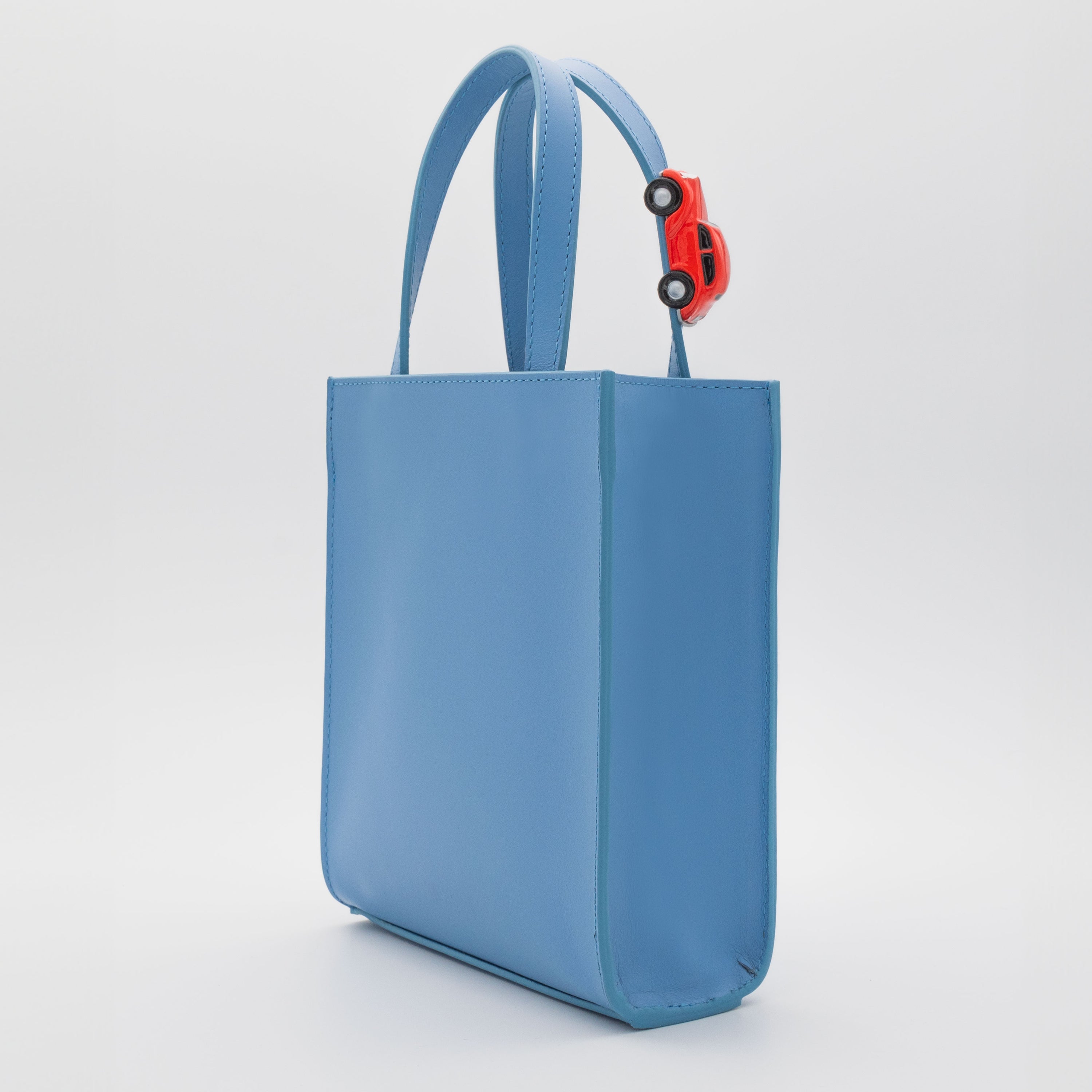 MINI STOP Tote Bag in Blue Leather