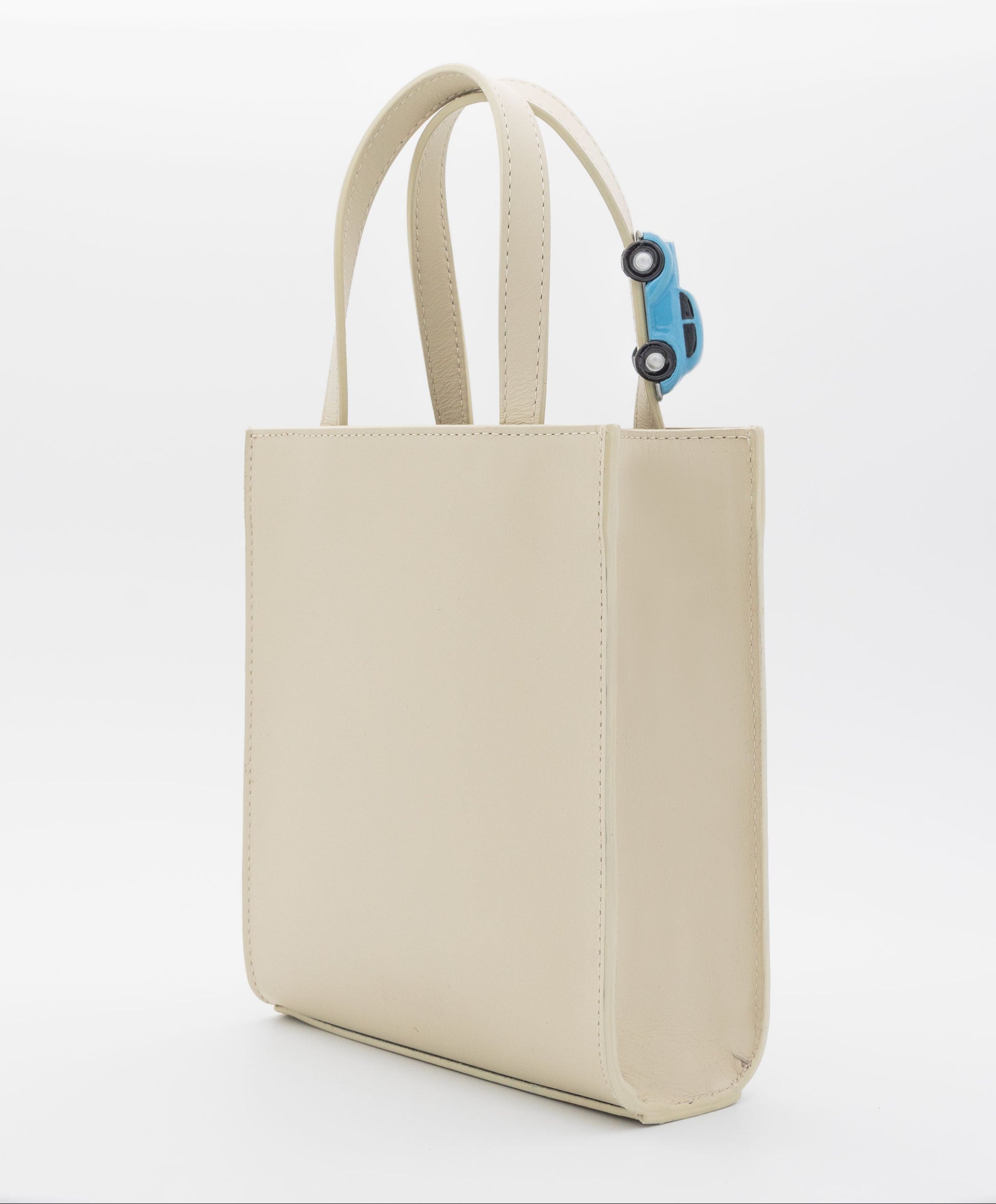 MINI STOP Tote Bag in Off White Leather