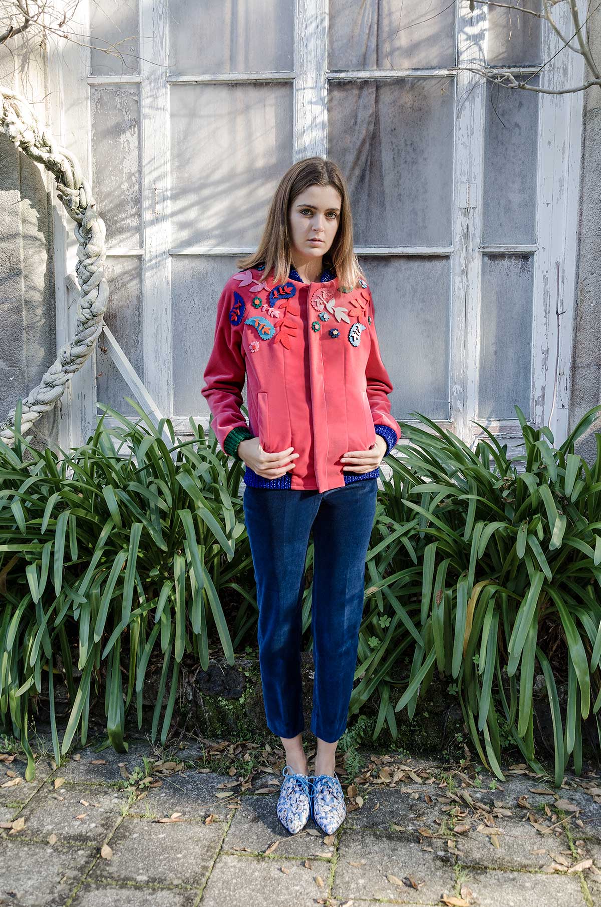 Zemrude Velvet Pink Bomber Jacket