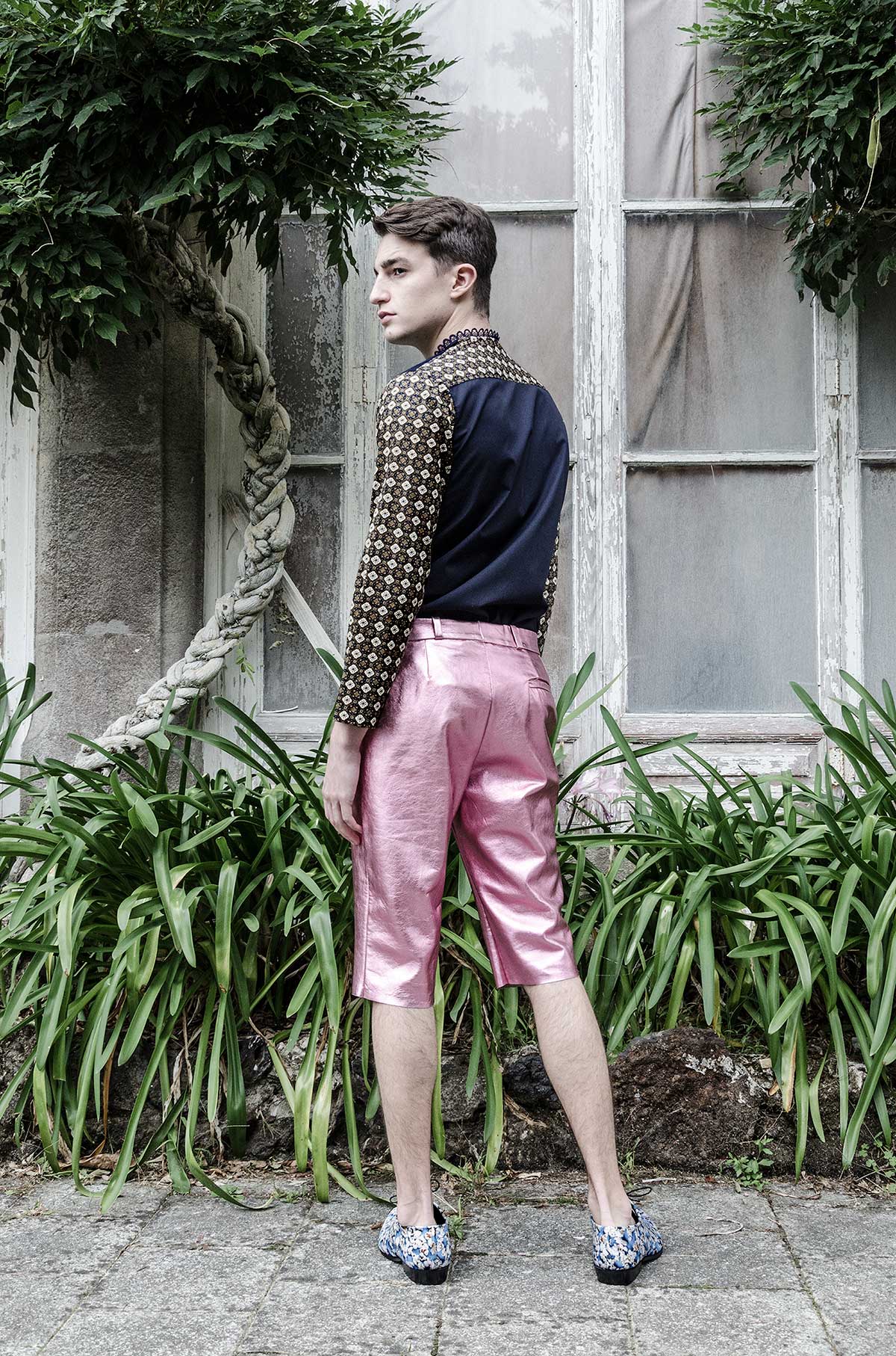 Pink metallic-leather shorts
