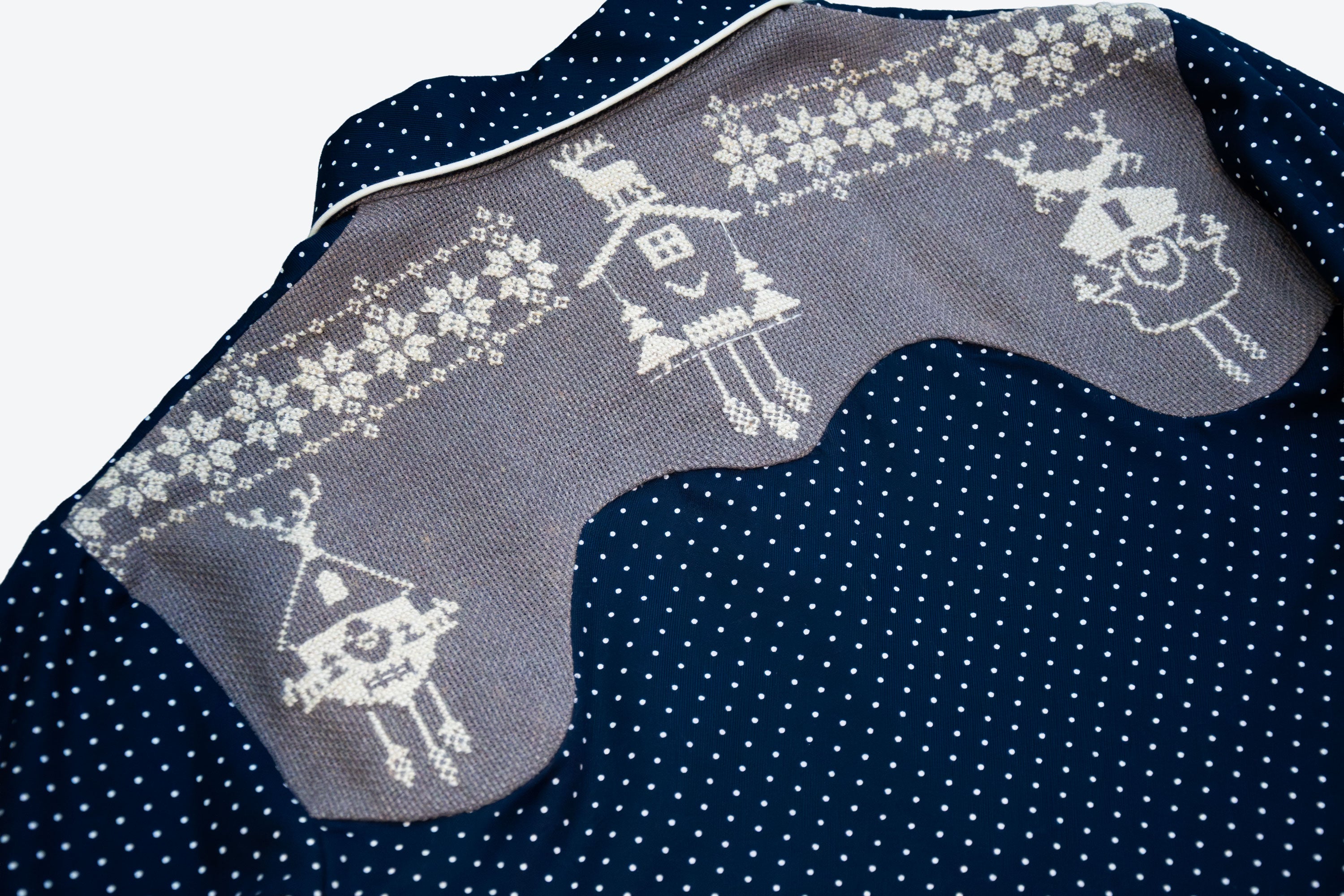 Navy Polka Dot Shirt with Swiss Embroidery