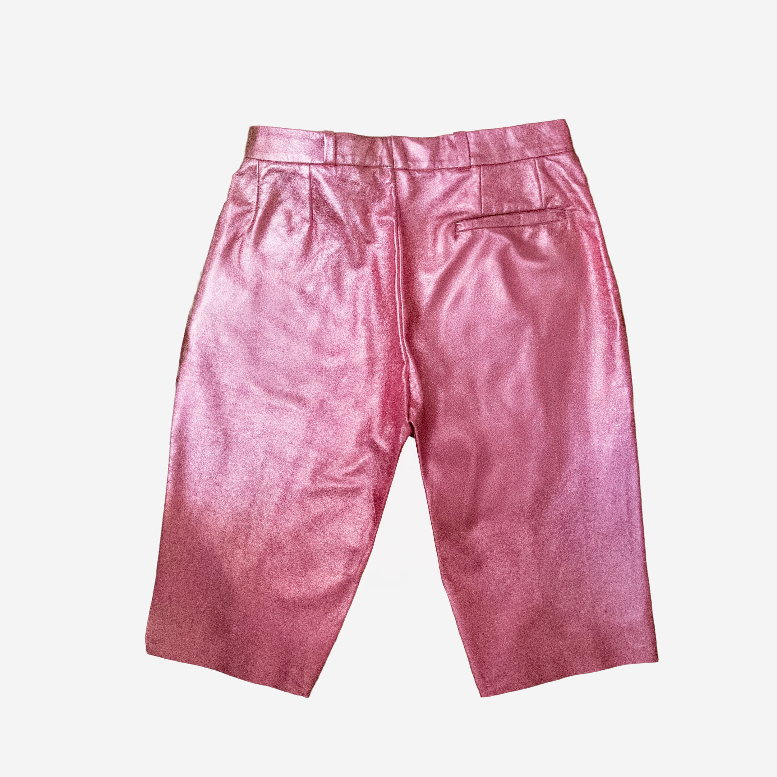 Pink metallic-leather shorts