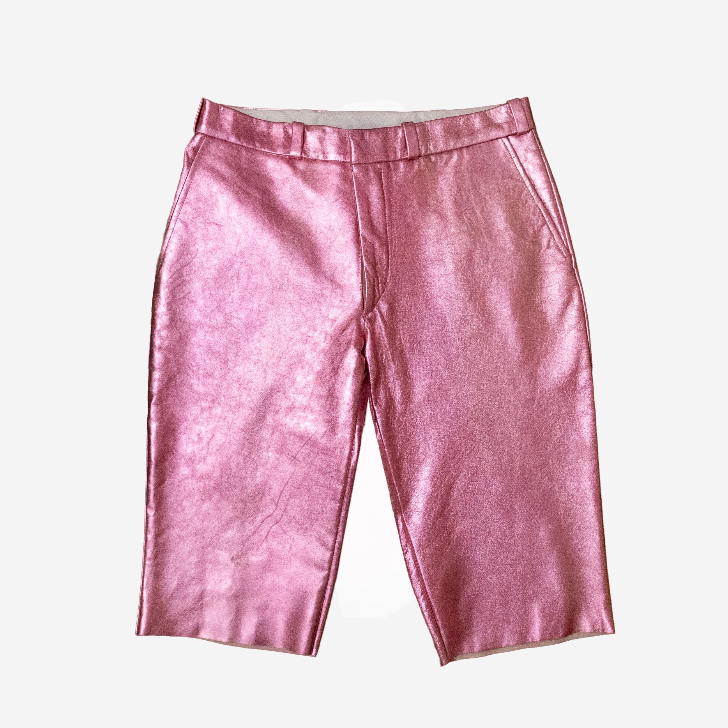 Pink metallic-leather shorts