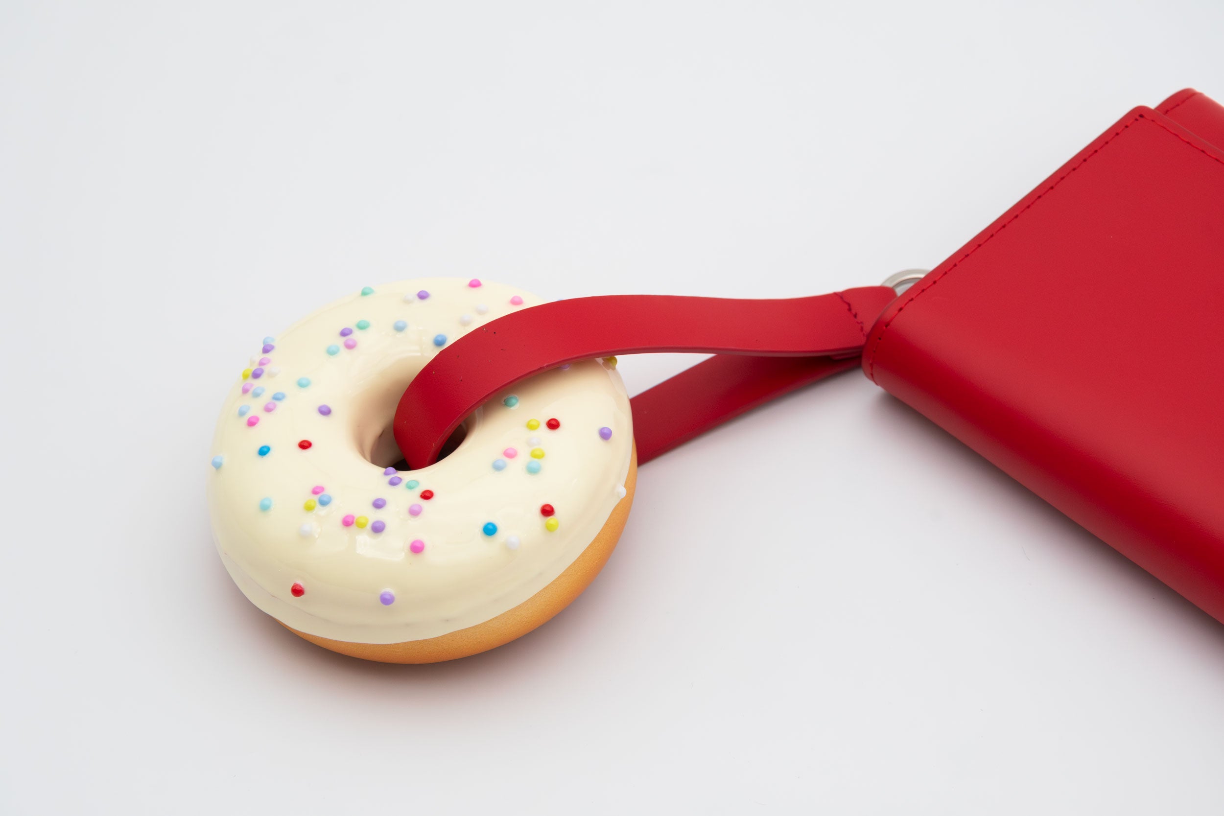 White DONUT Red Leather bifold wallet
