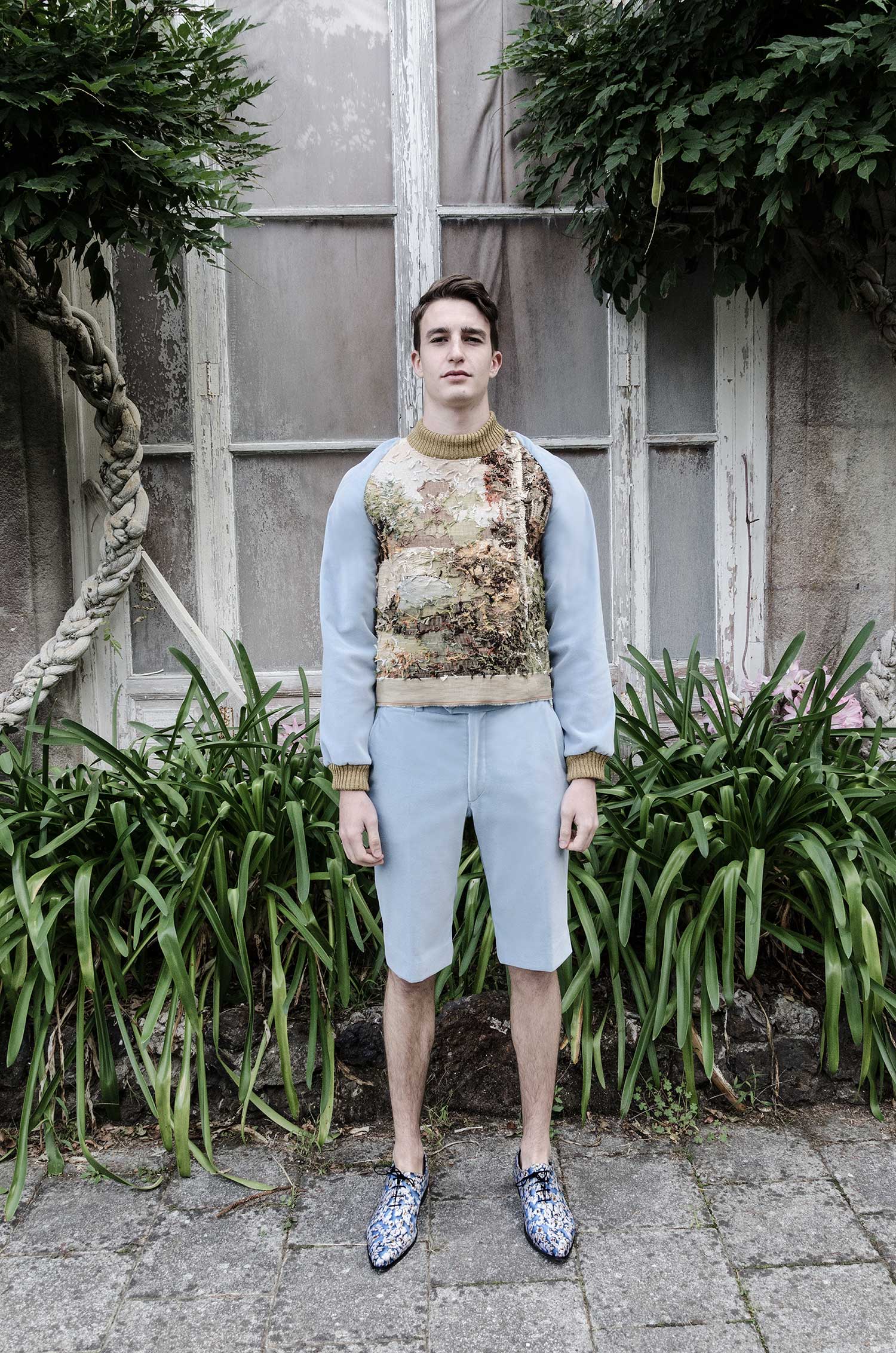 Landscape Embroidered Blue Velvet Jumper