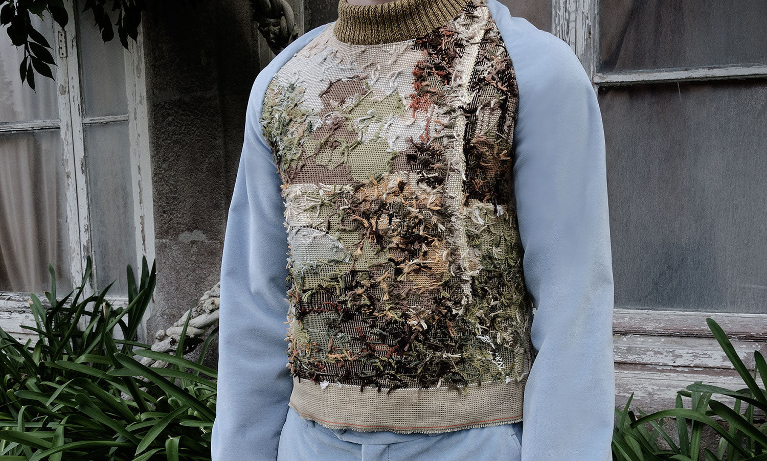 Landscape Embroidered Blue Velvet Jumper